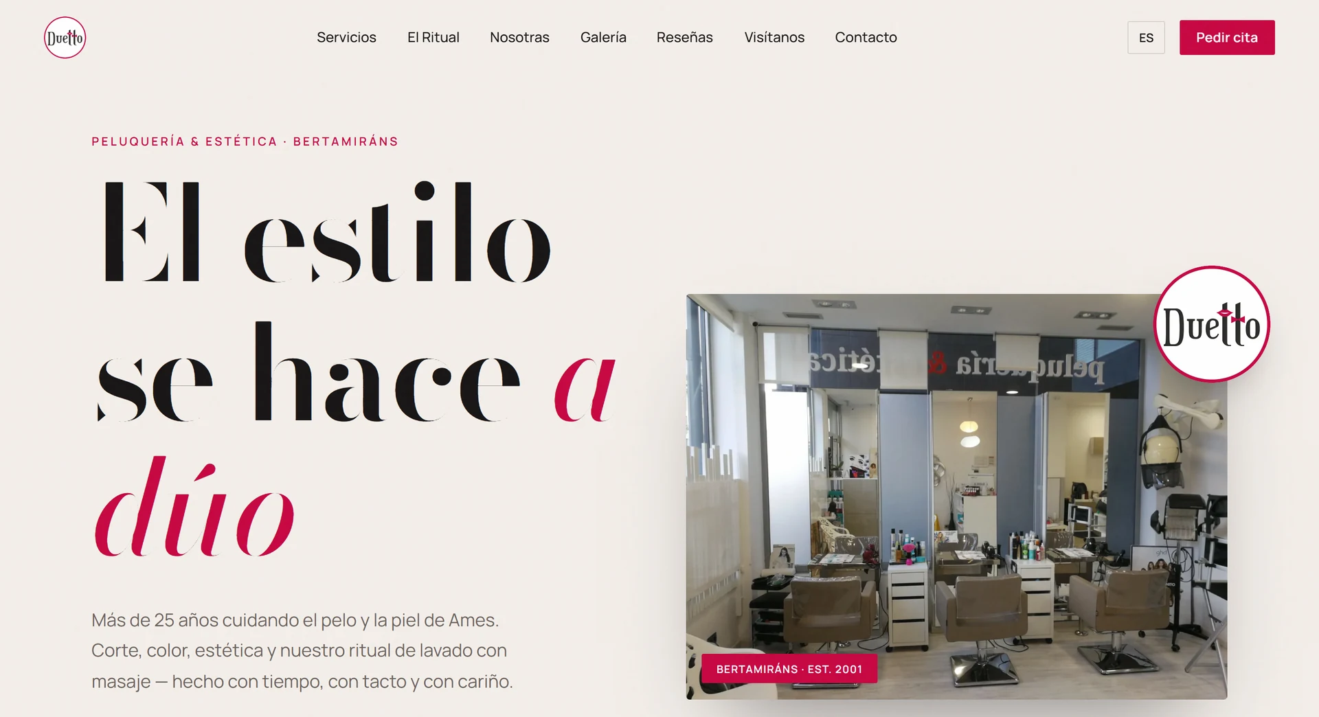 Web de Duetto, peluquería y estética en Bertamiráns