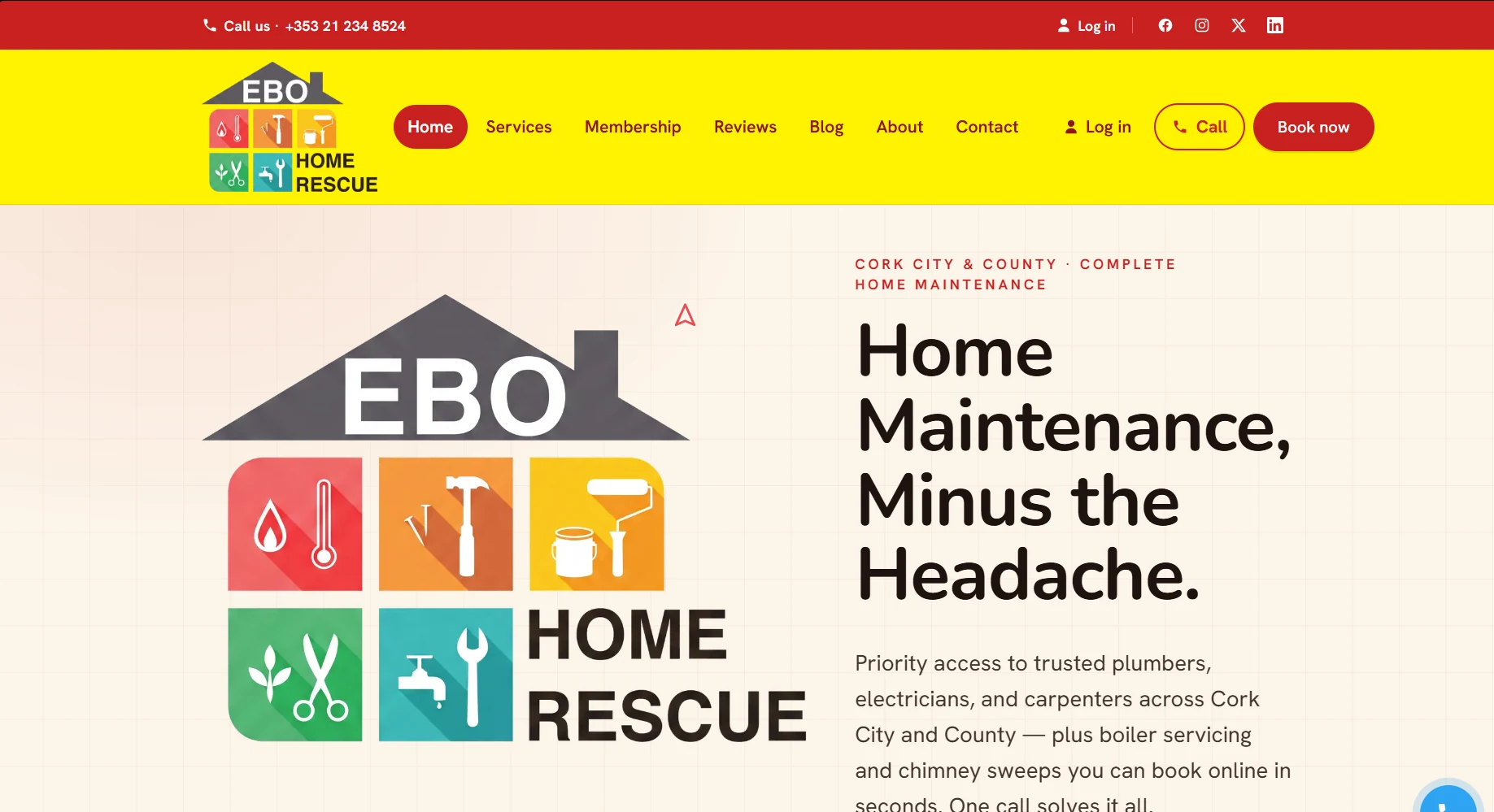 Web de EBO Home Rescue, mantenimiento del hogar en Cork