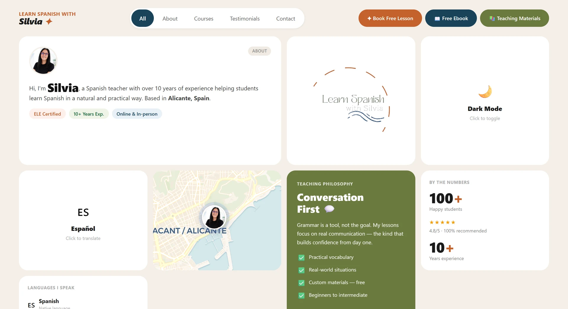 Web de Learn Spanish with Silvia, clases de español